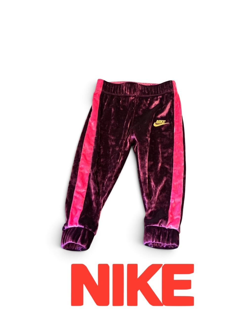Nike Kids Velvet Joggers in Plum with Hot Pink Stripes